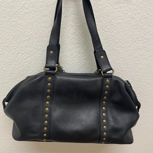 Kennth Cole Reaction Chic Edgy Black Leather bag/Studs & Chain Bronze Accents - Picture 2 of 9